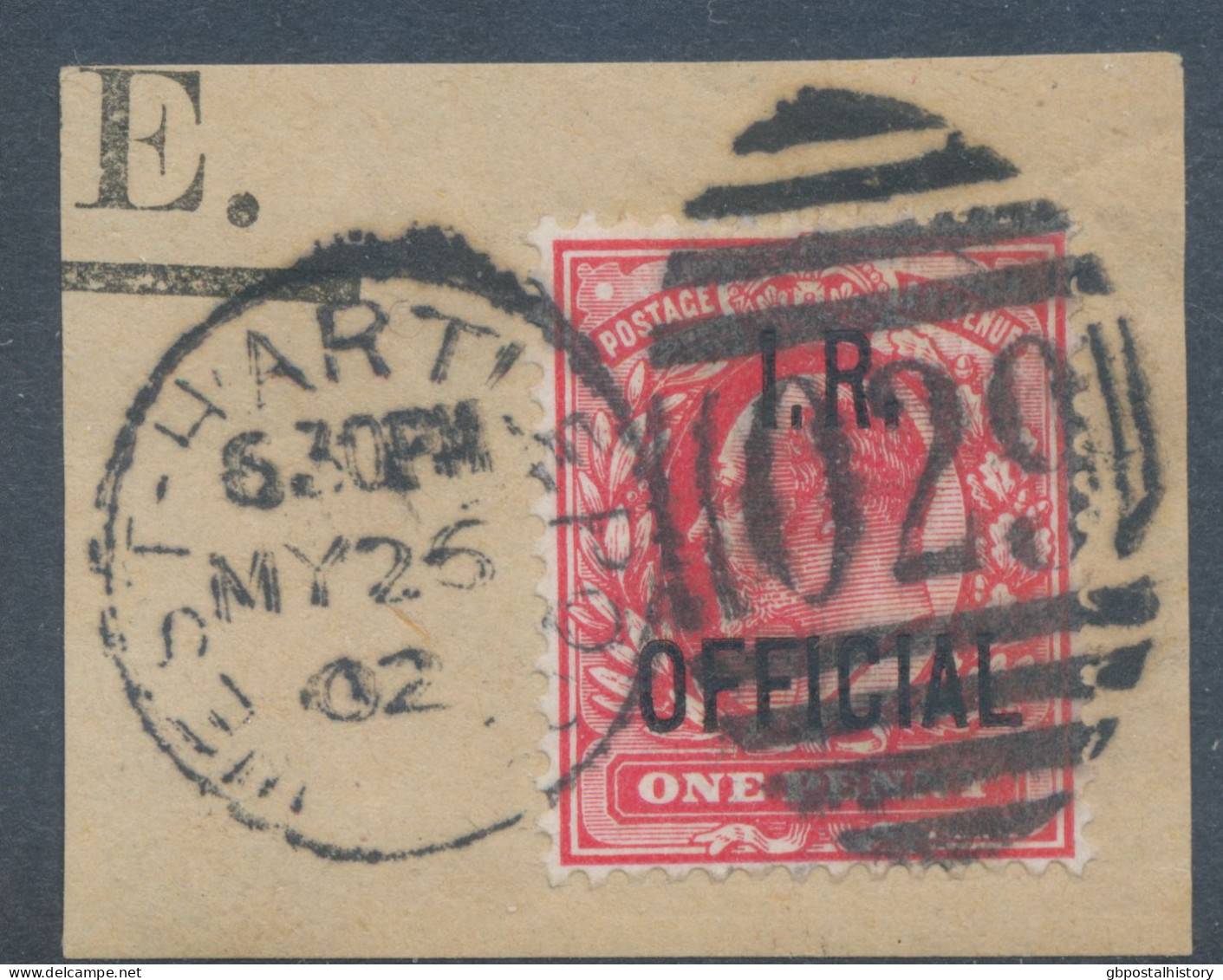 GB OFFICIALS EVII 1d Red With Overprint „I.R. / OFFICIAL“ Superb Used Piece With Duplex Postmark „WEST-HARTLEPOOL / 029“ - Officials