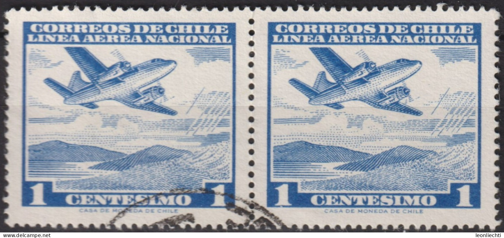 1960 Chile AEREO ° Mi:CL 570, Sn:CL C227, Yt:CL PA196, Sg:CL 502, Chi:CL 617c, Airplane Over Mountain Lake - Chile