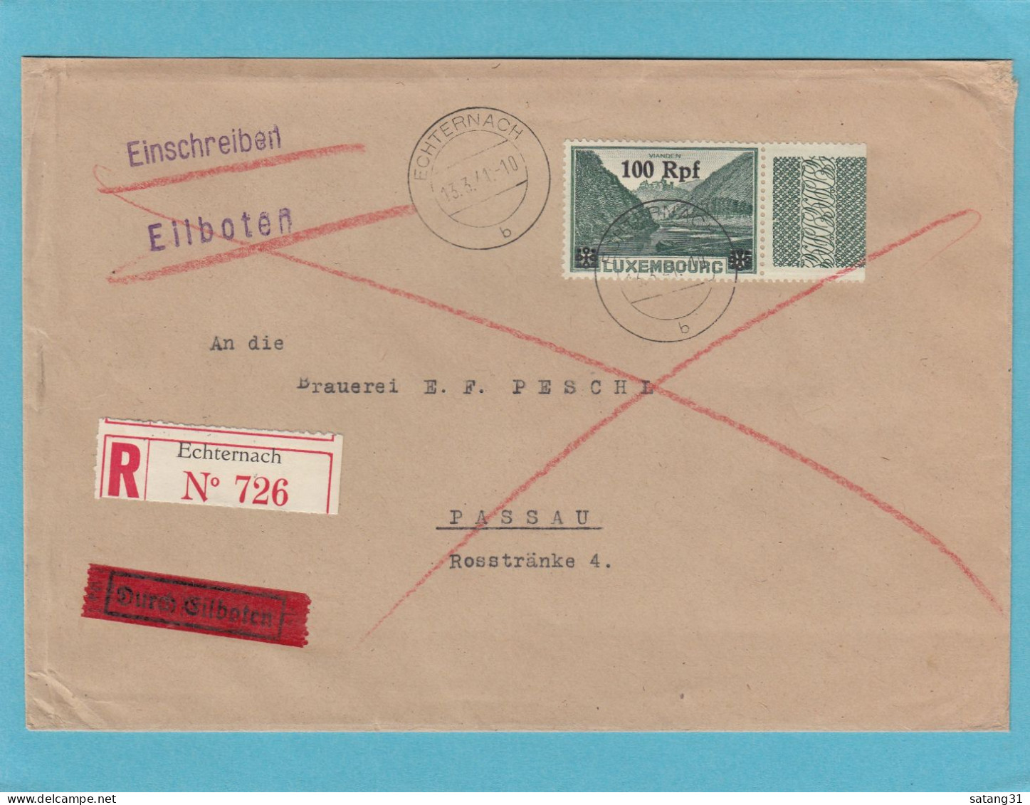 EINGESCHRIEBENER BRIEF AUS ECHTERNACH DURCH EILBOTEN NACH PASSAU,DEUTSCHLAND,1941. - 1940-1944 Ocupación Alemana