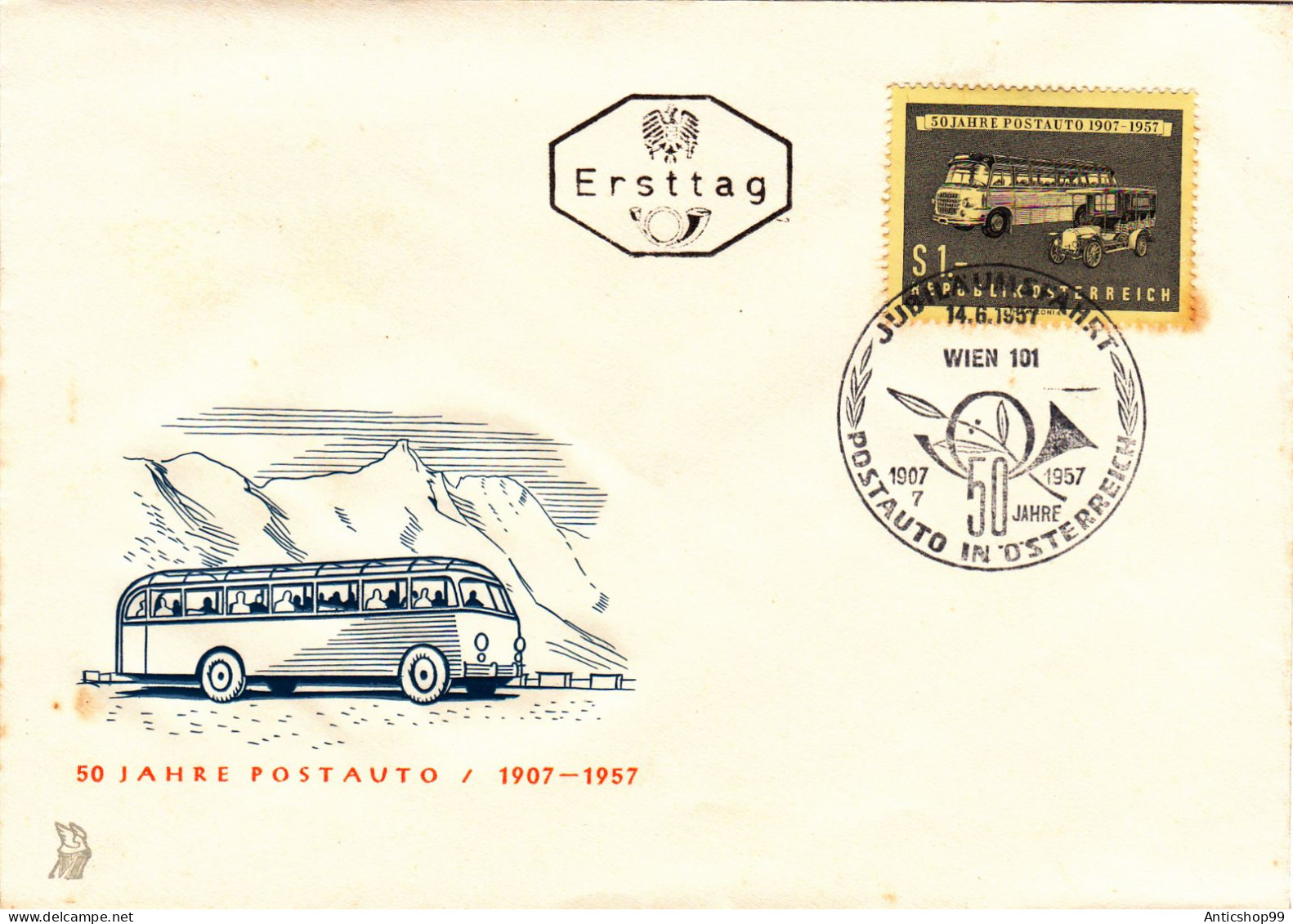 ANNIVERSARY 50 YEARS POSTAUTO, COVERS  FDC  1957  AUSTRIA - FDC