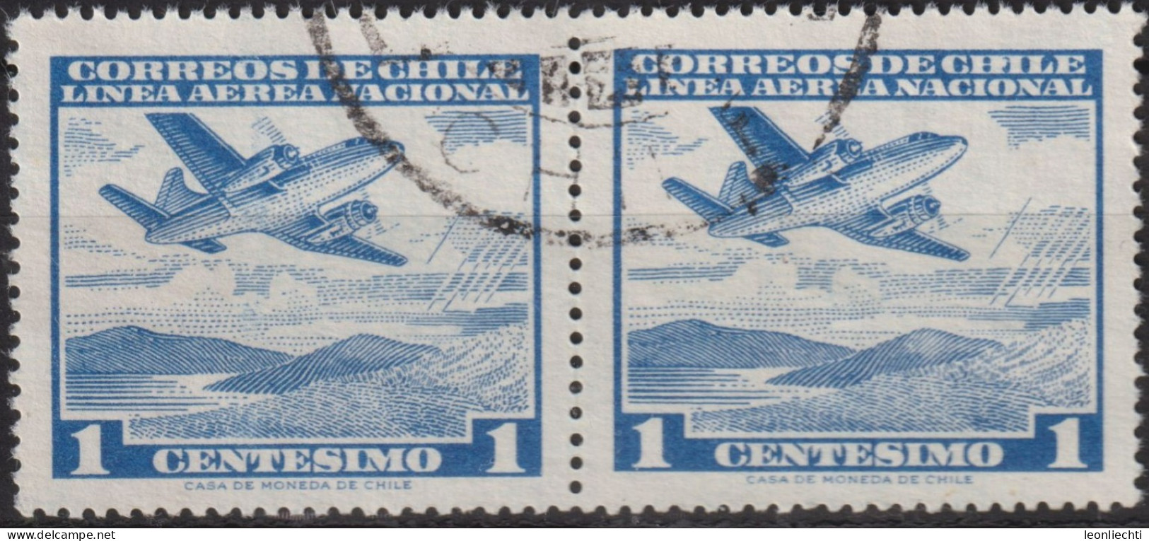 1960 Chile AEREO ° Mi:CL 570, Sn:CL C227, Yt:CL PA196, Sg:CL 502, Chi:CL 617c, Airplane Over Mountain Lake - Chile