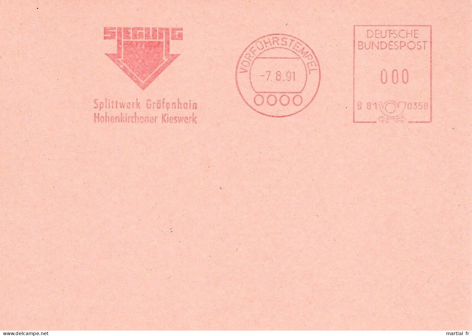 EMA ALLEMAGNE DEUTSCHLAND BUND GERMANY VORFUHRSTEMPEL SPECIMEN PIERRE STEINE STONE GRAVILLON SIEGUNG SPLITT GRAFENHEIN - Altri & Non Classificati