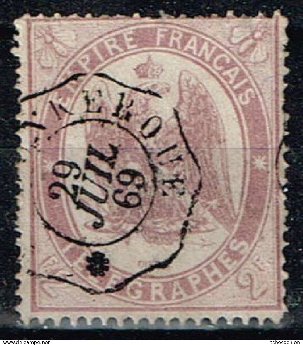 France - 1868 - Y&T Télégraphes N° 8 A, Violet Clair, Oblitéré - Telegraphie Und Telefon