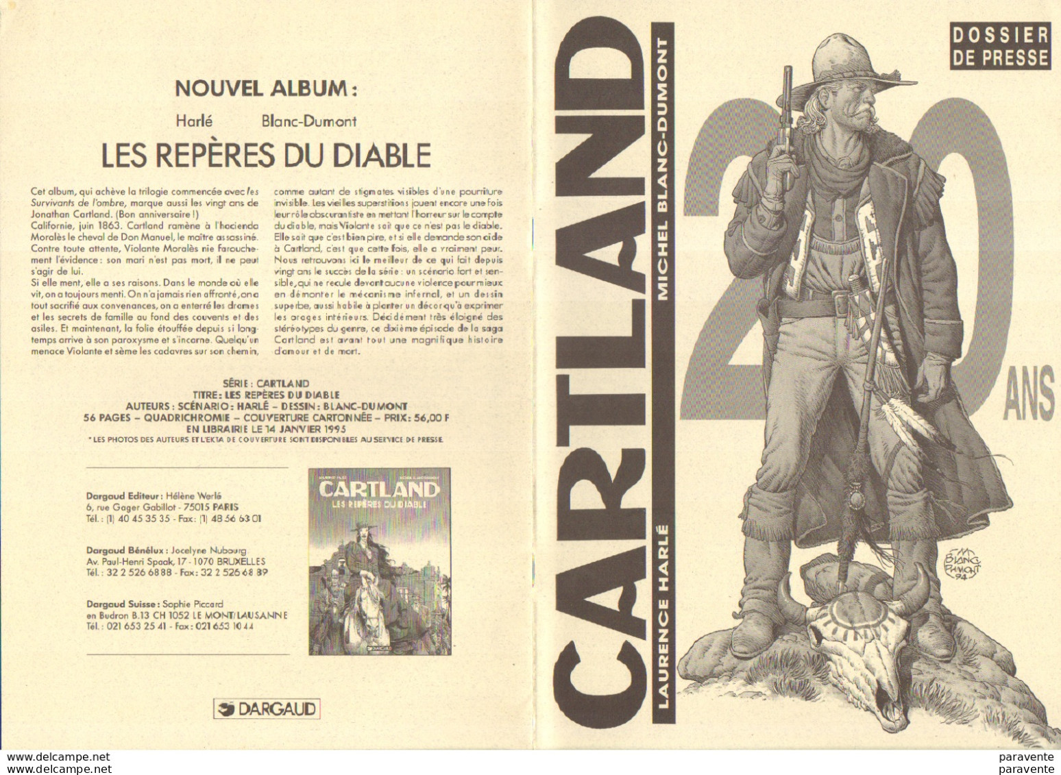 BLANC DUMONT Dossier Presse 20 ANS De CARTLAND - Dossiers De Presse