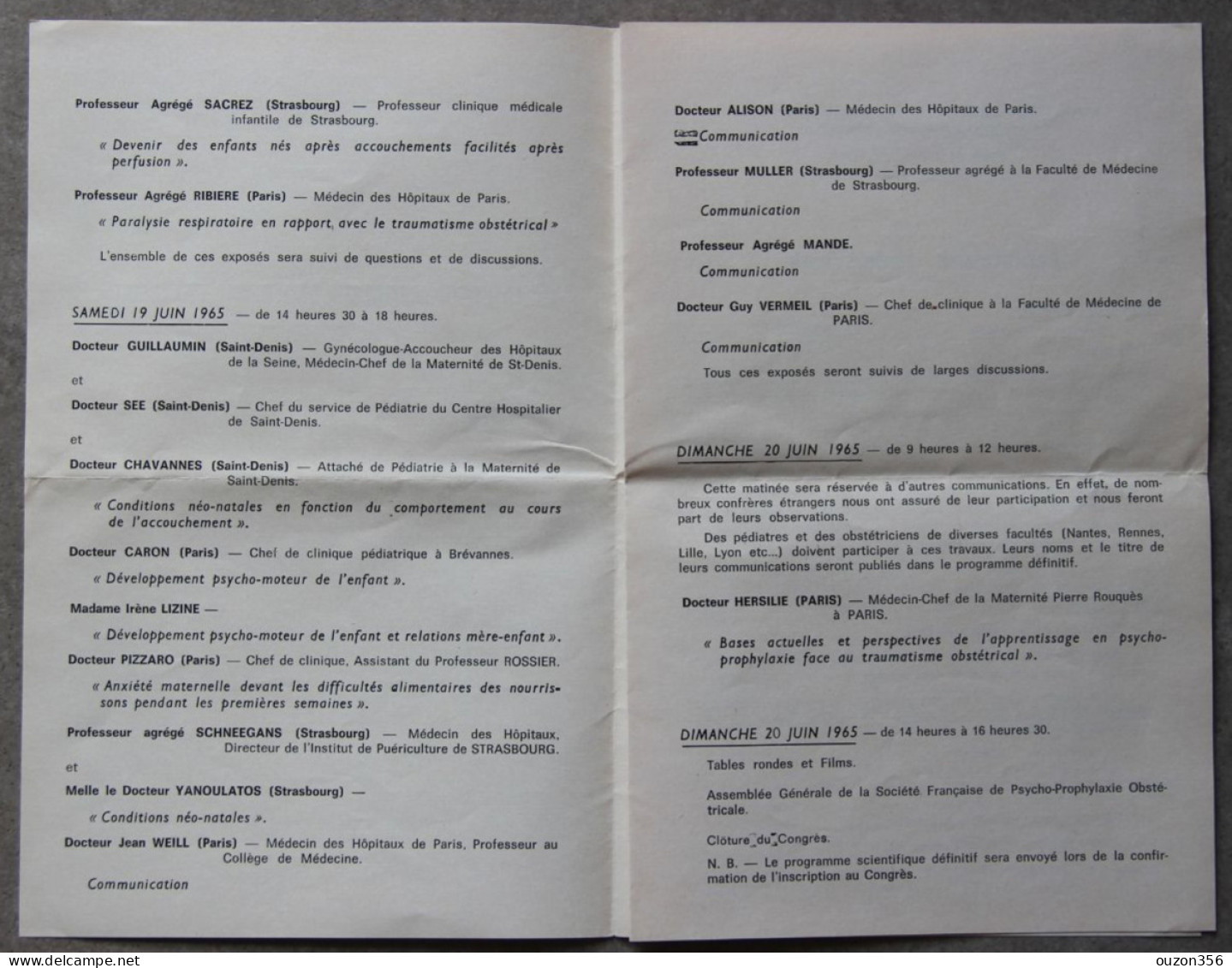 Evian-les-Bains (Haute-Savoie), Programme Congrès, 1965 - Programmes