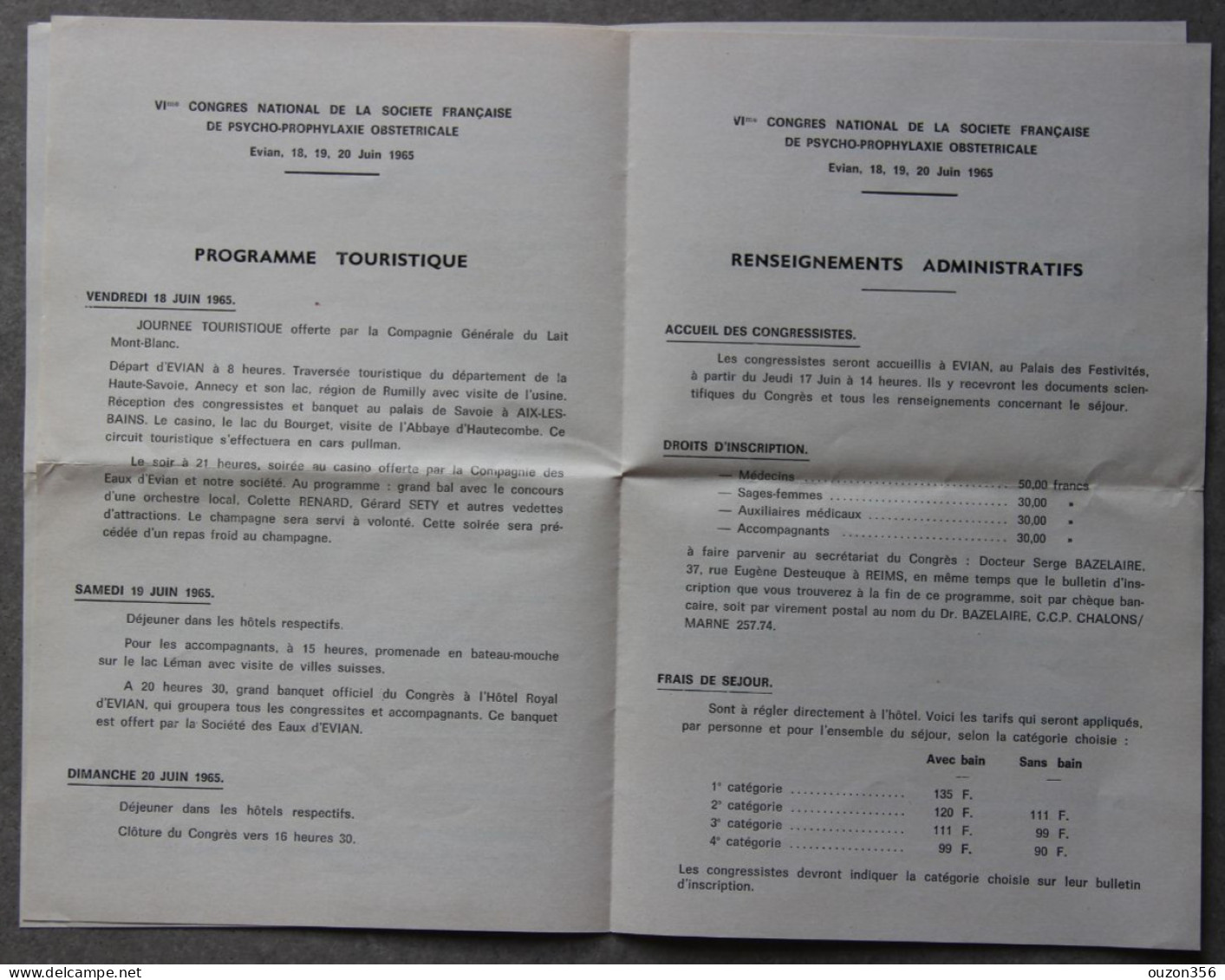 Evian-les-Bains (Haute-Savoie), Programme Congrès, 1965 - Programmes