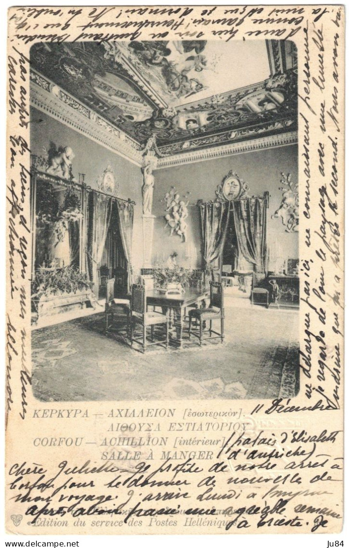 Grèce - Corfou - Achillion - Salle à Manger - Entier Postal - Carte Pour La France - 1902 - Interi Postali