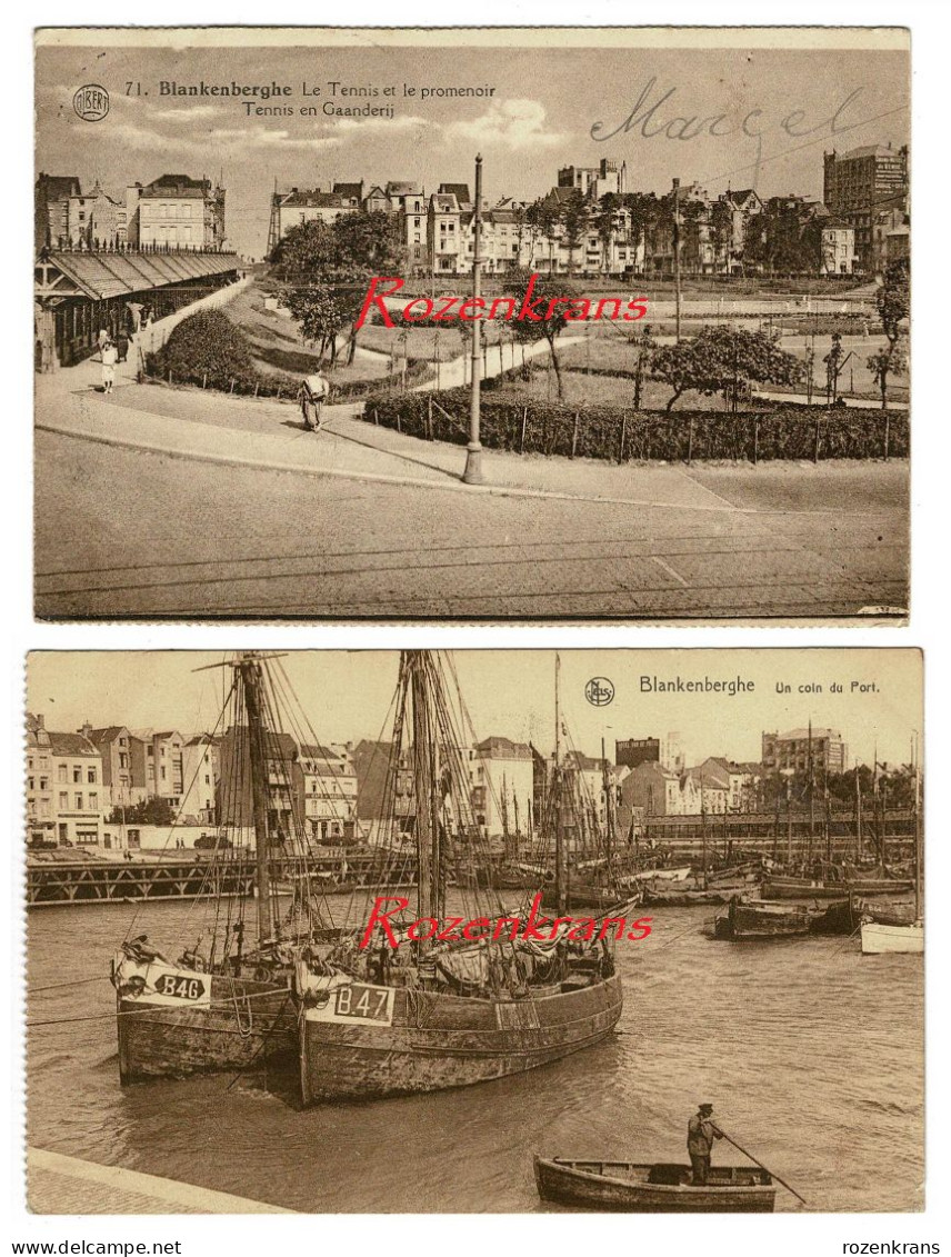 Lot 2 X CPA Blankenberghe Blankenberge Tennis En Gaanderij Haven Visserij Vissersboot Bateau Bateaux De Peche - Blankenberge