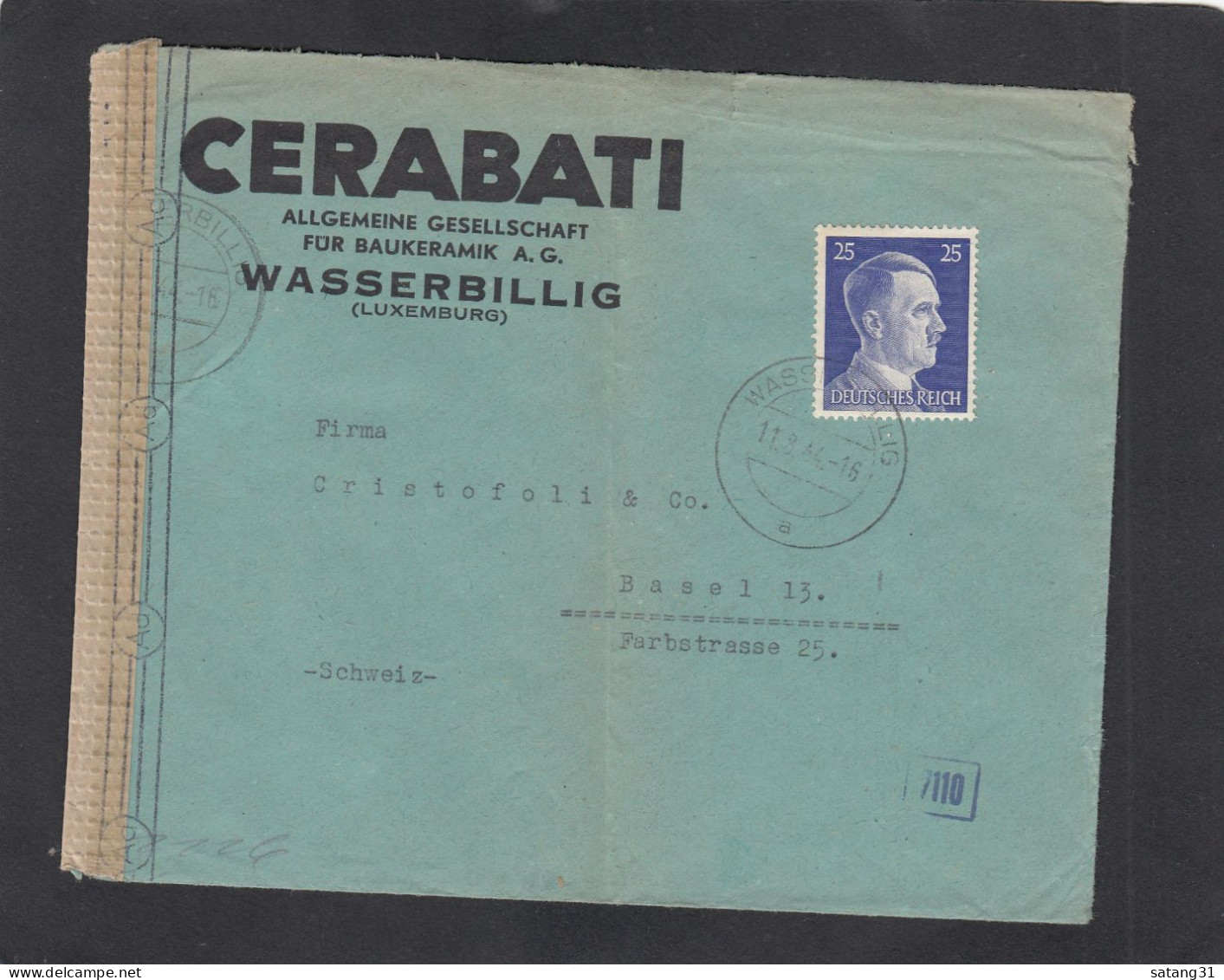 CERABATI,WASSERBILLIG.BRIEF NACH BASEL,SCHWEIZ, VON DER DEUTSCHEN ZENSUR GEÖFFNET(11-8-44 SPÄTVERWENDUNG). - 1940-1944 Occupazione Tedesca