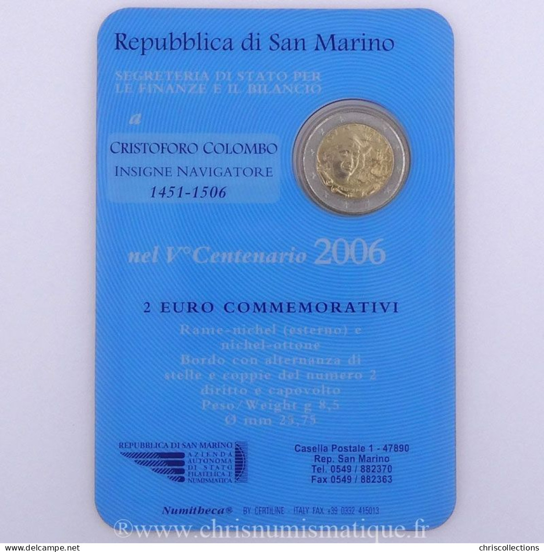 Euro, Saint Marin, 2 Euro 2006 , Cristoforo Colombo - San Marino