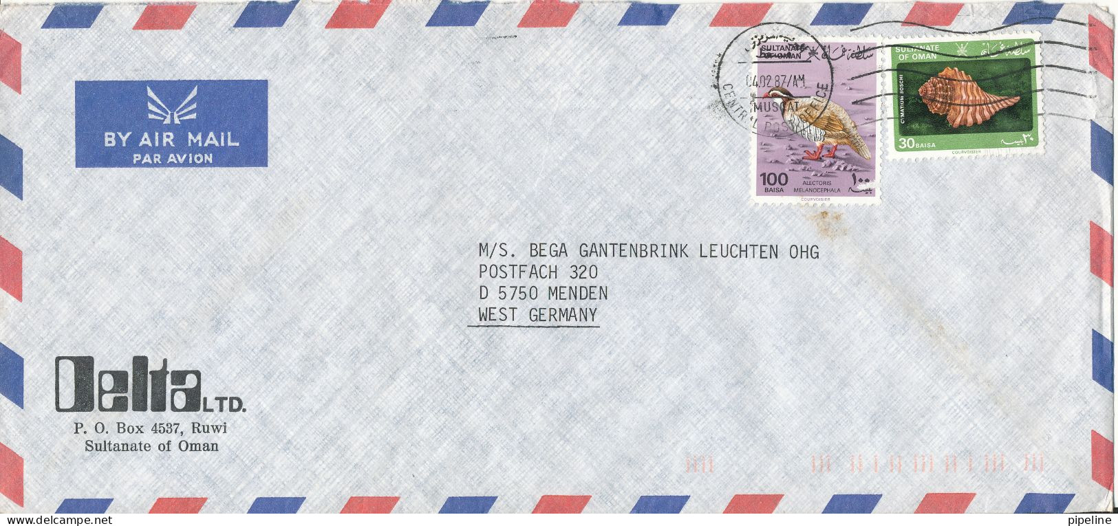 Oman Air Mail Cover Sent To Germany 4-2-1987 - Oman