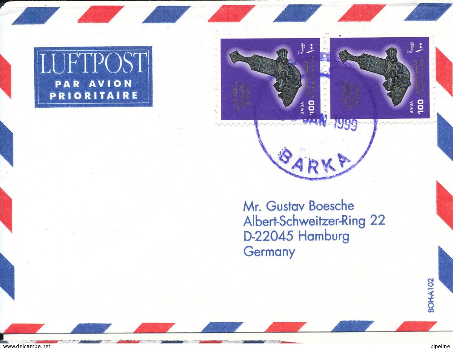 Oman Air Mail Cover Sent To Germany 26-1-1999 - Oman