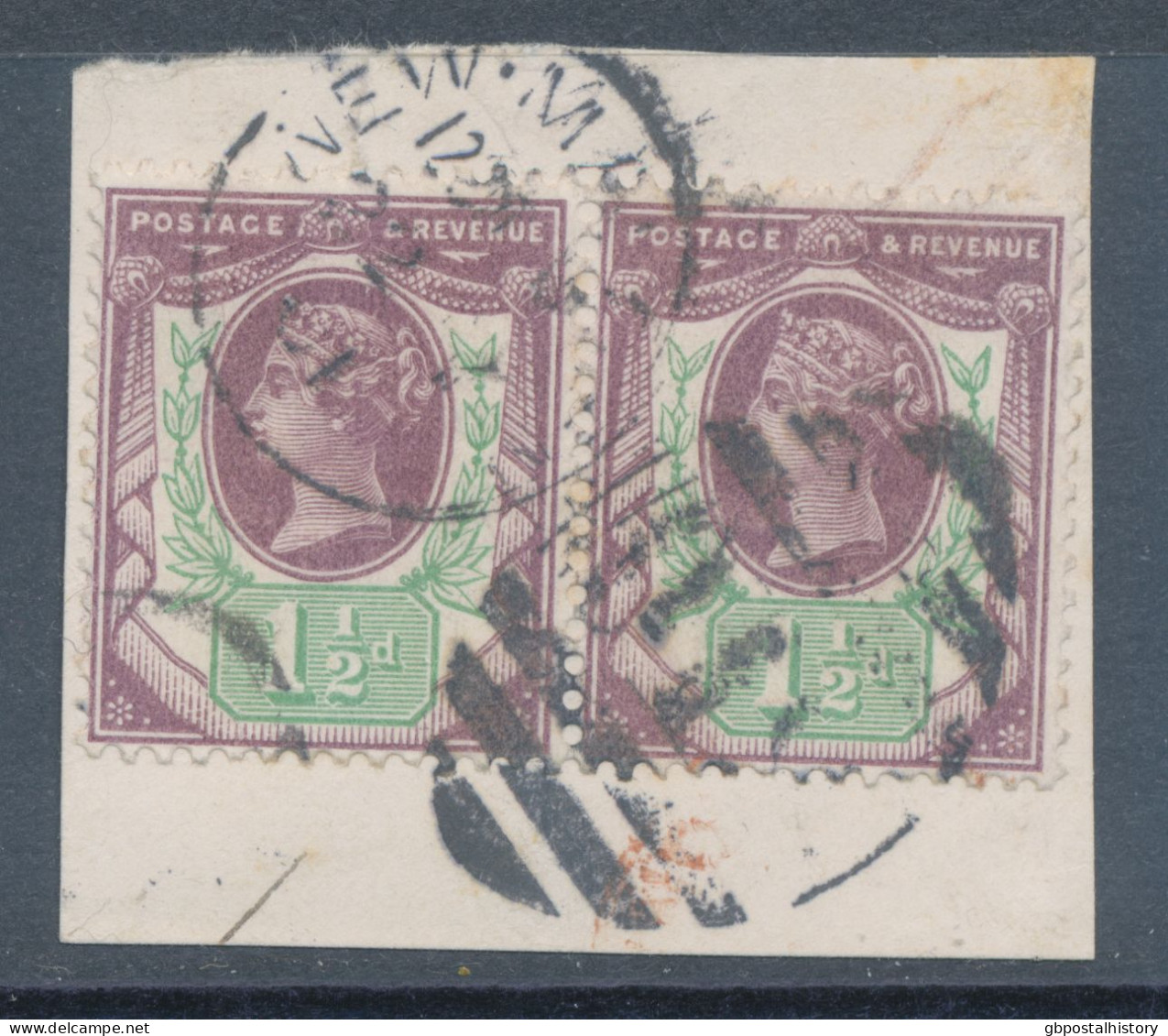 GB  QV 1½d Lilac/green Jubilee Very Fine Used Pair On Piece With Duplex Postmark „NEW-MALDEN / 019“, Surrey (LONDON SW), - Gebruikt