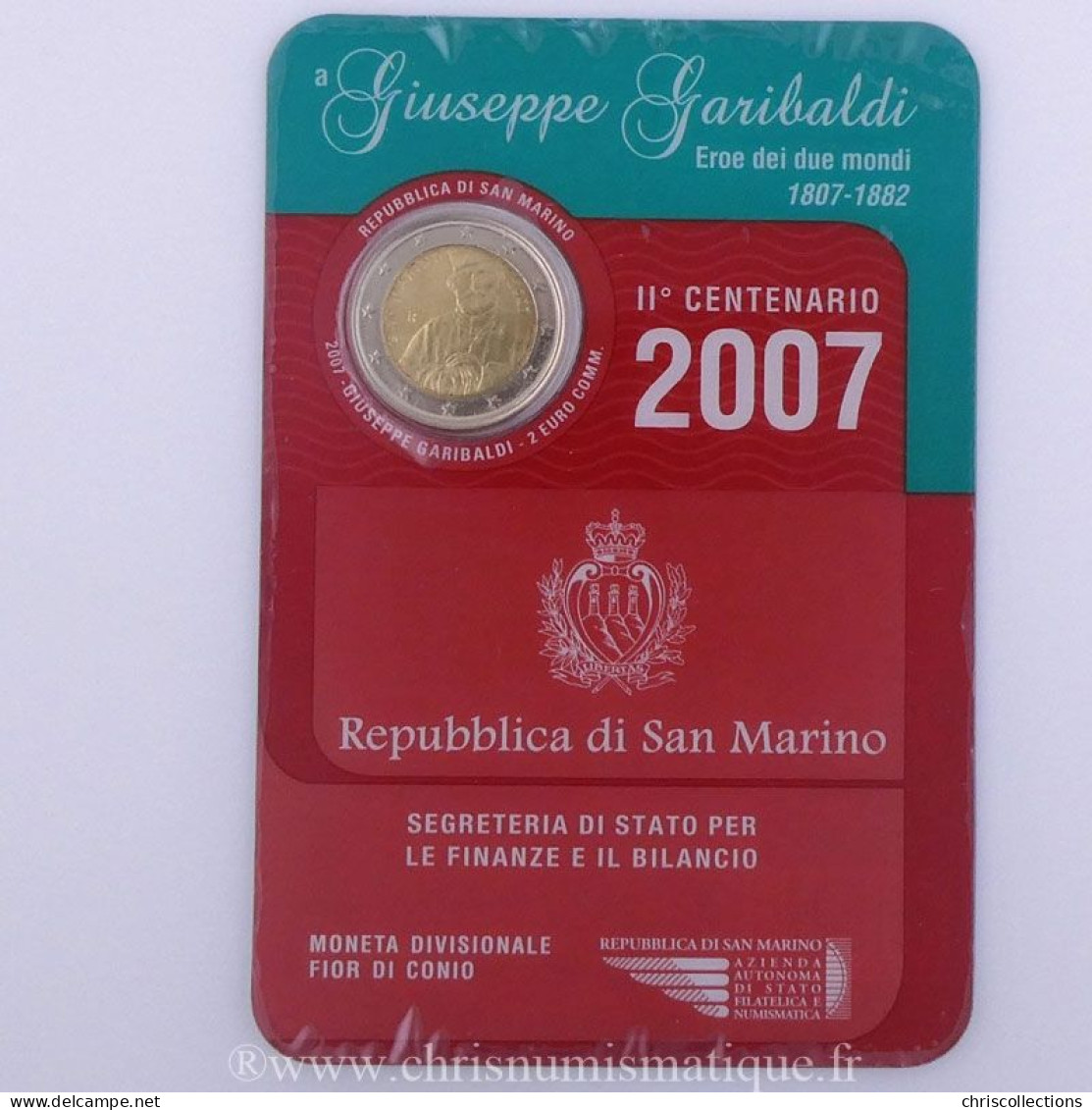 Euro , Saint Marin, 2 Euro 2007, Guiseppe Garibaldi - San Marino