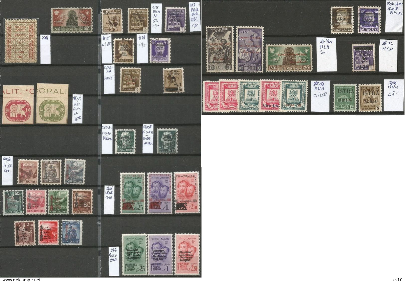 Italy Regency & Social Republic Local Issues Stamps Lot : Base Atlantica CORALIT Trento Imperia Trieste Venezia Bologna - Centraal Comité Van Het Nationaal Verzet (CLN)