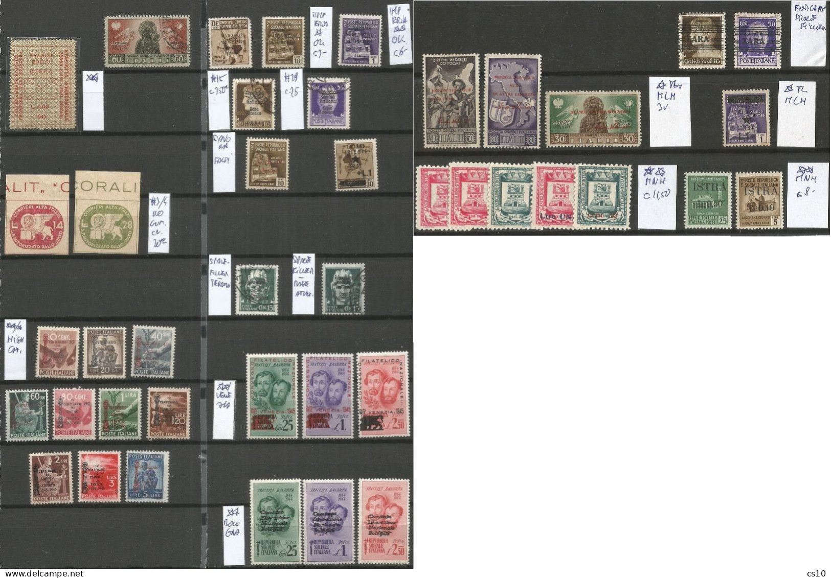 Italy Regency & Social Republic Local Issues Stamps Lot : Base Atlantica CORALIT Trento Imperia Trieste Venezia Bologna - National Liberation Committee (CLN)