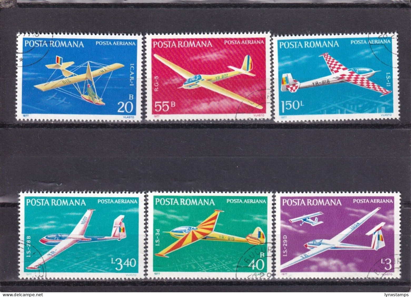 LI02 Romania 1977 Aviation - Gliders Full Set Used Stamps - Gebruikt