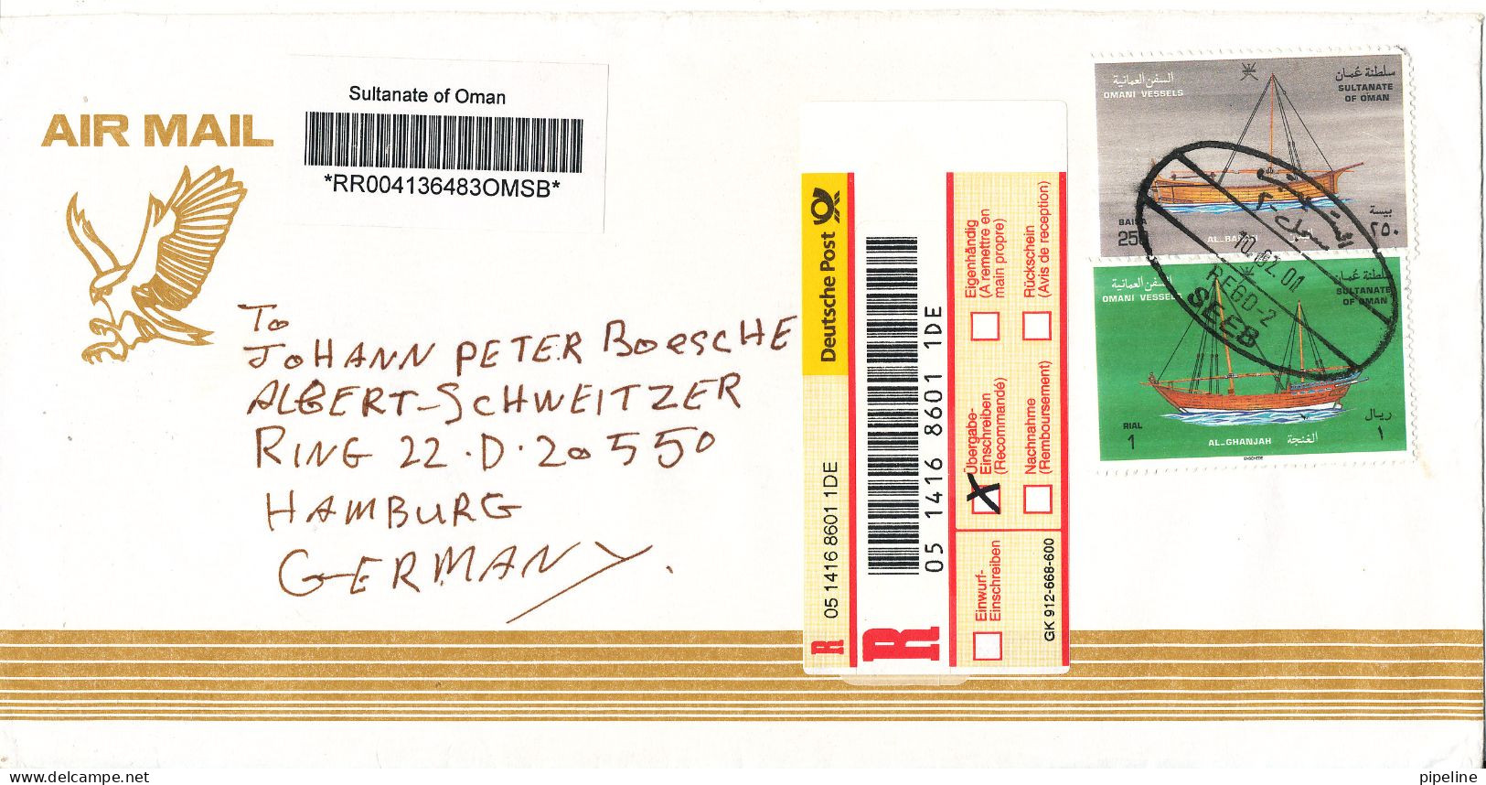 Oman Registered Cover Sent Air Mail To Germany 10-2-2001 - Oman