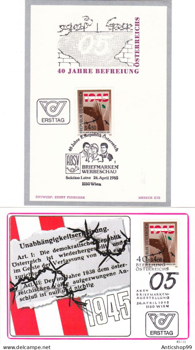 40 JAHRE BEFREIUNG OSTERREICHS, X2 CARDBOARD  FDC  1985  AUSTRIA - FDC