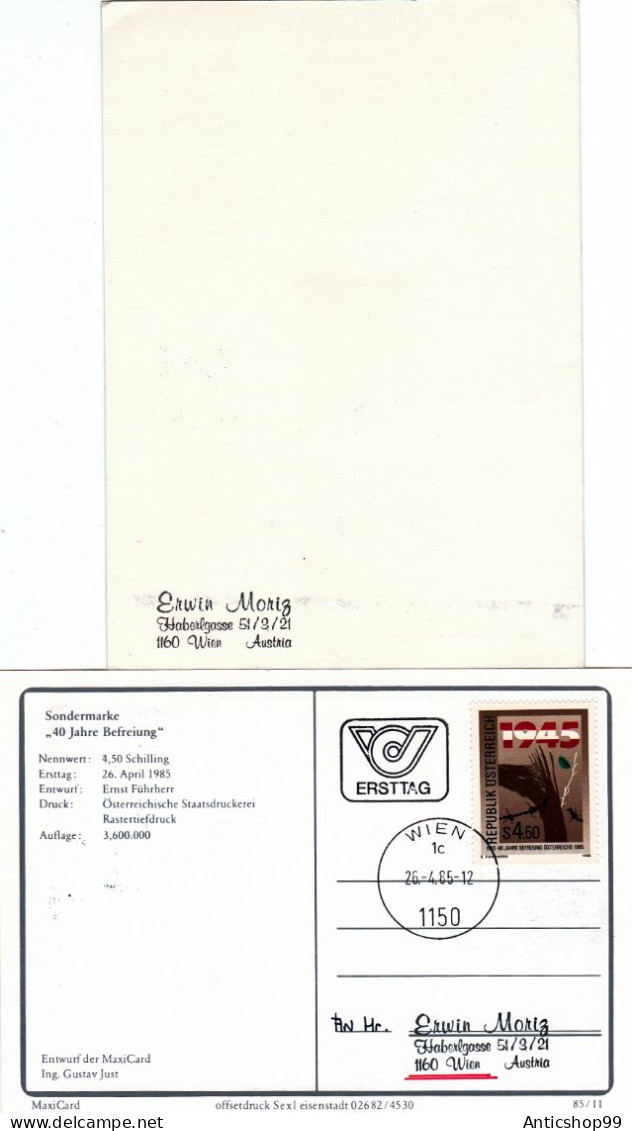 40 JAHRE BEFREIUNG OSTERREICHS, X2 CARDBOARD  FDC  1985  AUSTRIA - FDC