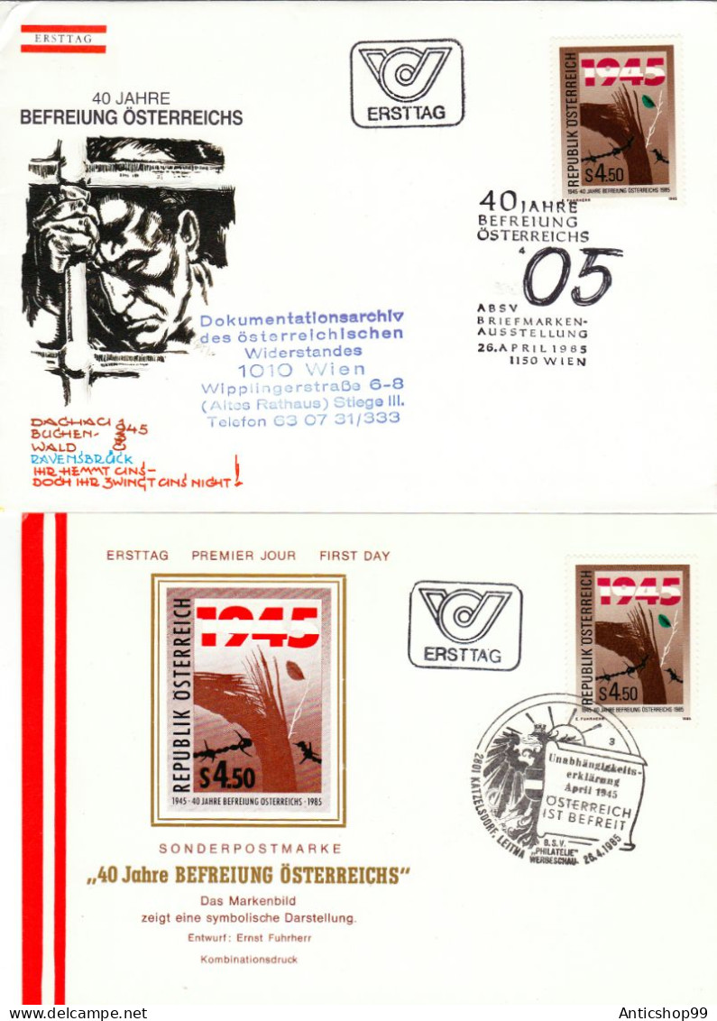 40 JAHRE BEFREIUNG OSTERREICHS, X2 CARDBOARD  FDC AND COVER FDC  1985  AUSTRIA - FDC