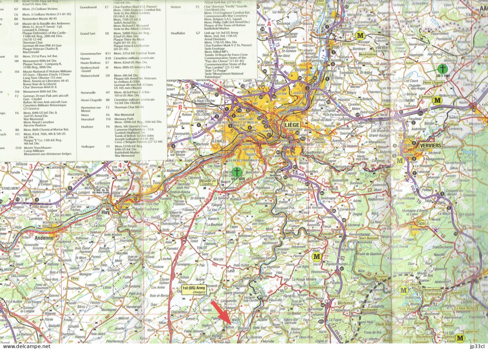 Carte Routière Des Hauts Lieux De La Bataille Des Ardennes (1944-45) - Cartes Géographiques
