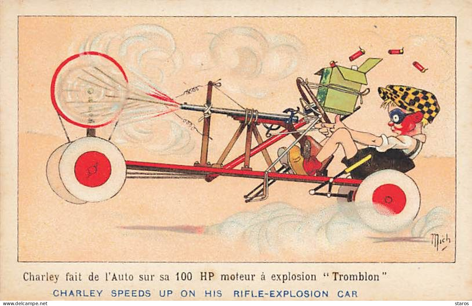 Illustrateur - Mich - Charley Fait De L'Auto Sur Sa 100 HP Moteur à Explosion Tromblon - Mich