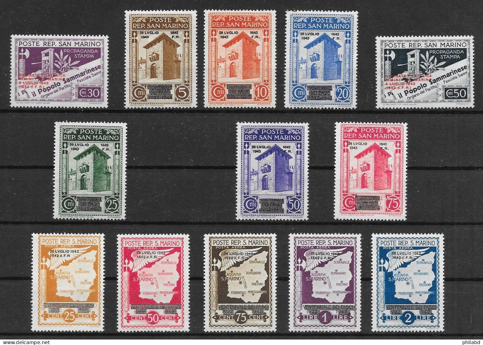 Saint-Marin N°233A à/to 240 (sauf/except 238) & PA/AM N°26 à/to 30 1943  ** - Unused Stamps