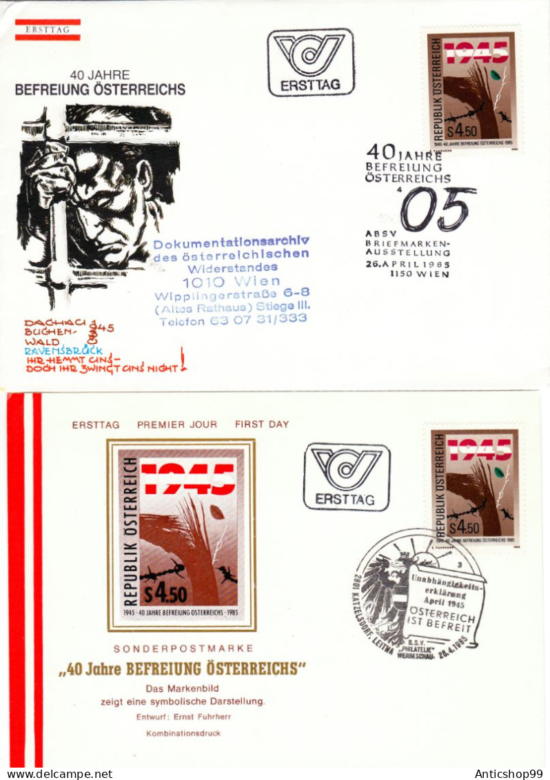 40 JAHRE BEFREIUNG OSTERREICHS, X2 CARDBOARD  FDC AND COVER FDC  1985  AUSTRIA - FDC