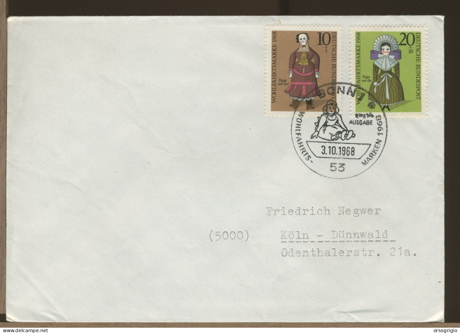 GERMANY - DEUTSCHE -  FDC 1968  -   DOLLS   BAMBOLE - 1961-1970