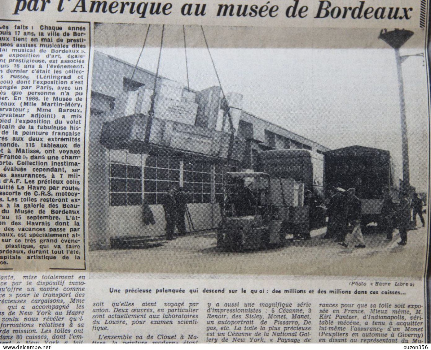 Paquebot Le France, Article Transport Tableau De Cézanne, à Bordeaux (Gironde), 1966 - Collections