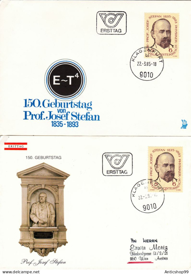 150 GEBURTSTAG, PROF. JOSEF STEFAN, X2 COVER FDC  1985  AUSTRIA - FDC