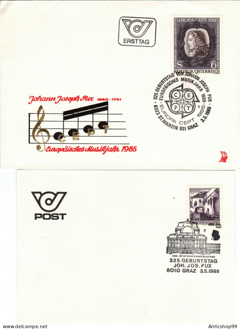 EUROPA-CEPT MUSIC, X2 COVER FDC  1985  AUSTRIA - 1985