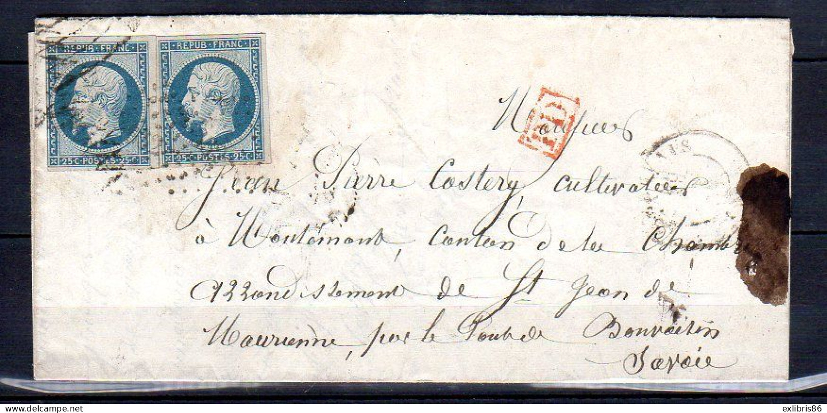 200324  N°10 X2  LETTRE PARIS  A SARDAIGNE /SAVOIE/ST JEAN DE MAURIENNE - 1852 Luis-Napoléon