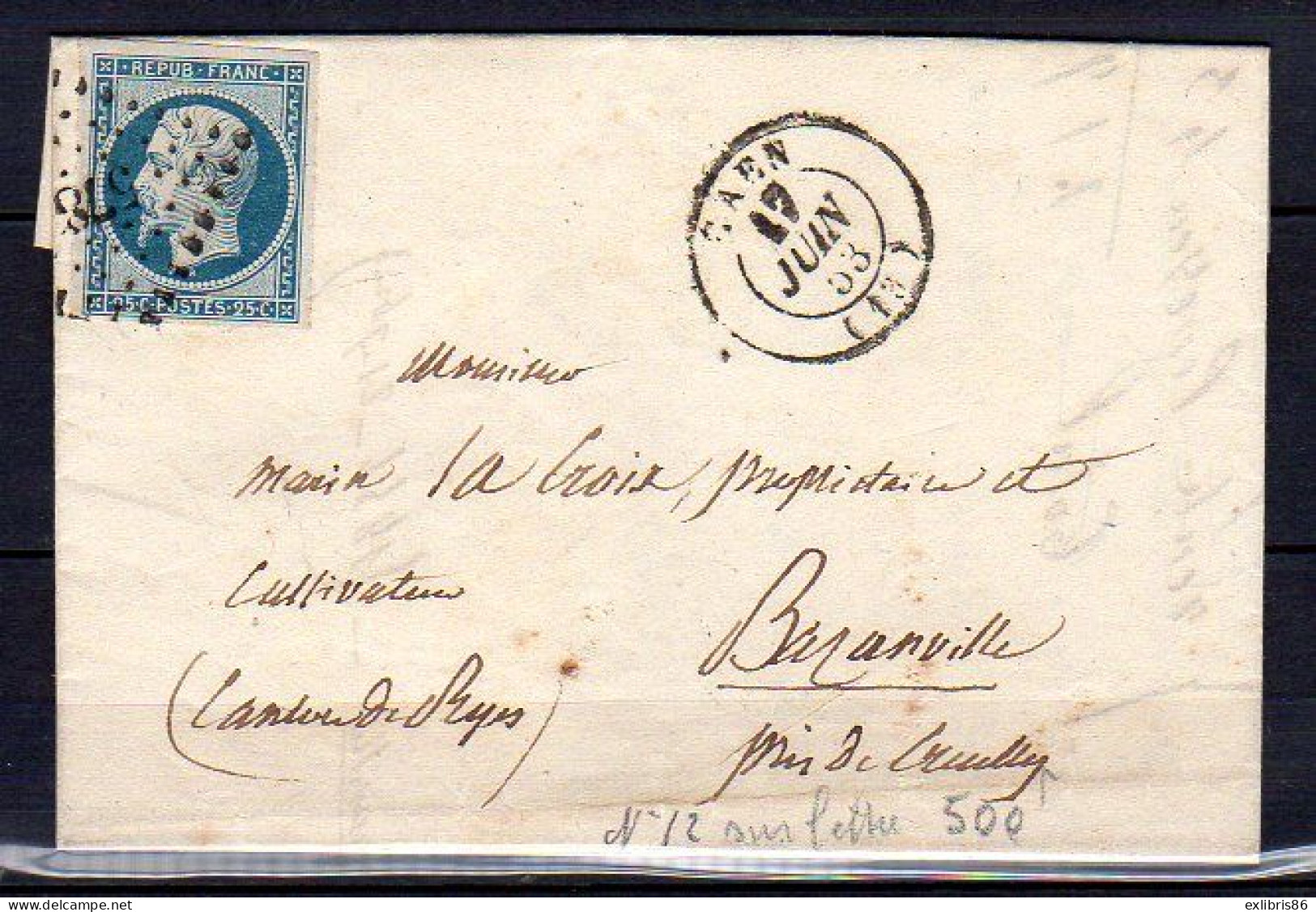 200324  N°10  Seul Sur Lettre LETTRE DE CAEN A BARANVILLE? - 1852 Luis-Napoléon