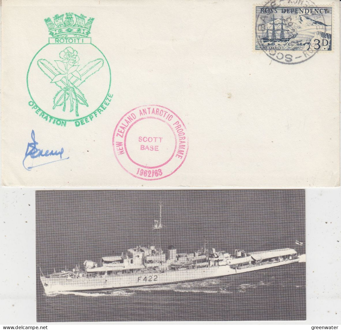 Ross Dependency HMNZS Rotoiti "Operation Deep Freeze" Signature + Card Ca Scott Base 12 OCT 1963 (SR199) - Expéditions Antarctiques