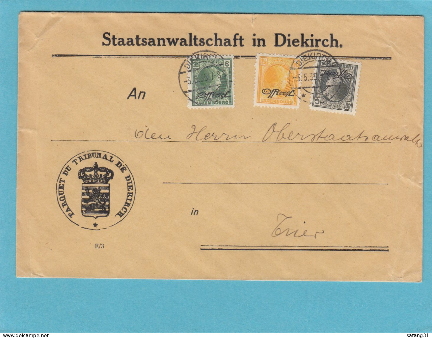 STAATSANWALTSCHAFT IN DIEKIRCH.BRIEF MIT DIENSTMARKEN NACH TRIER,1935.PARQUET DU TRIBUNAL DE DIEKIRCH. - Servizio