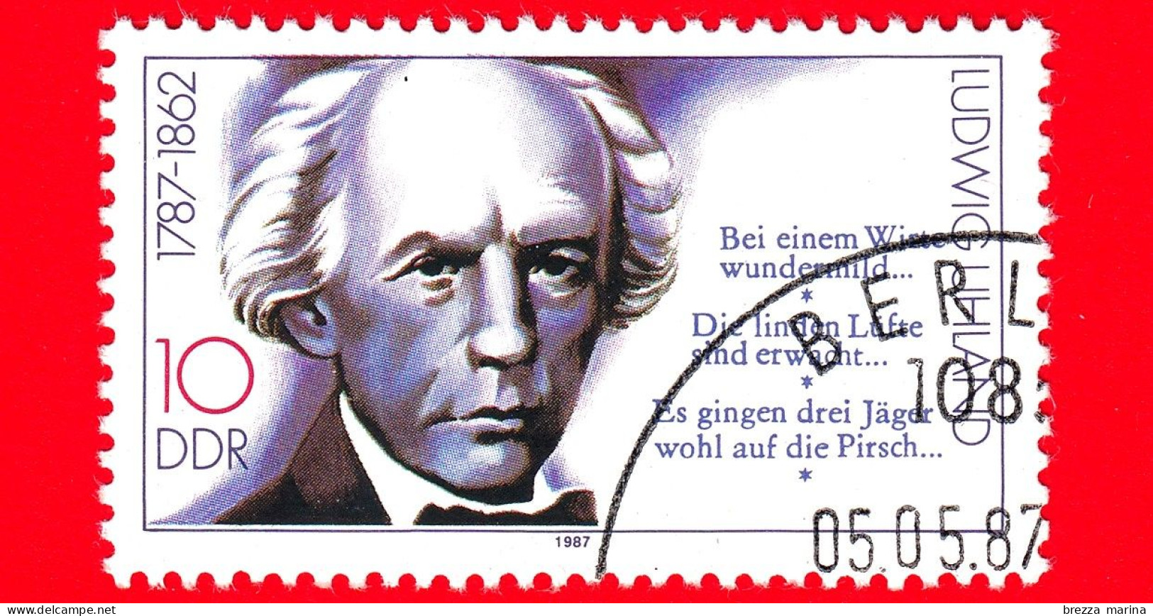 GERMANIA - DDR - Usato - 1987 - Personaggi Illustri - Ludwig Uhland (1787-1862) - 10 - Gebraucht