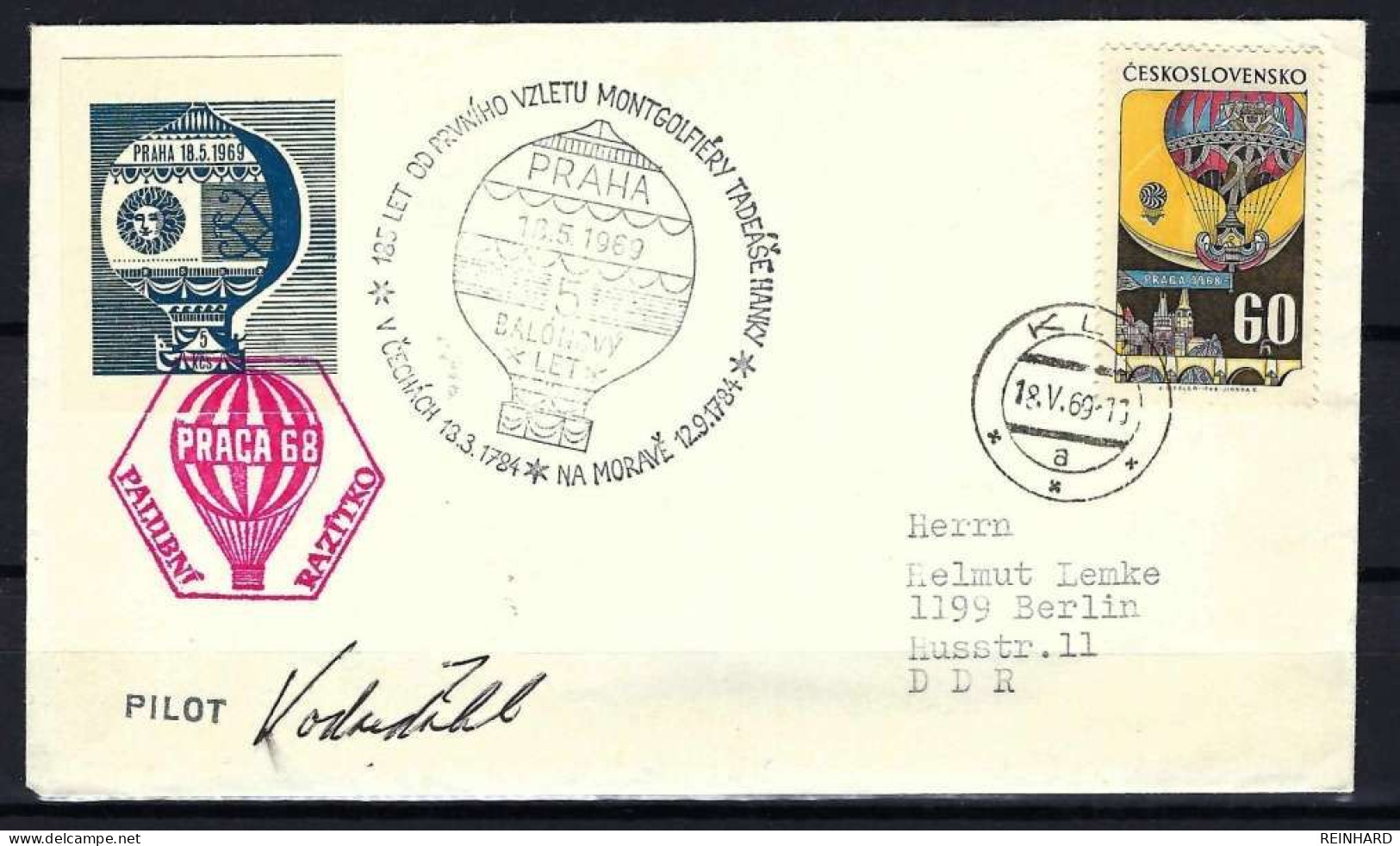 TSCHECHOSLOWAKEI BALLONPOST 18.5.1969 PRAHA - Siehe Bild - Airmail