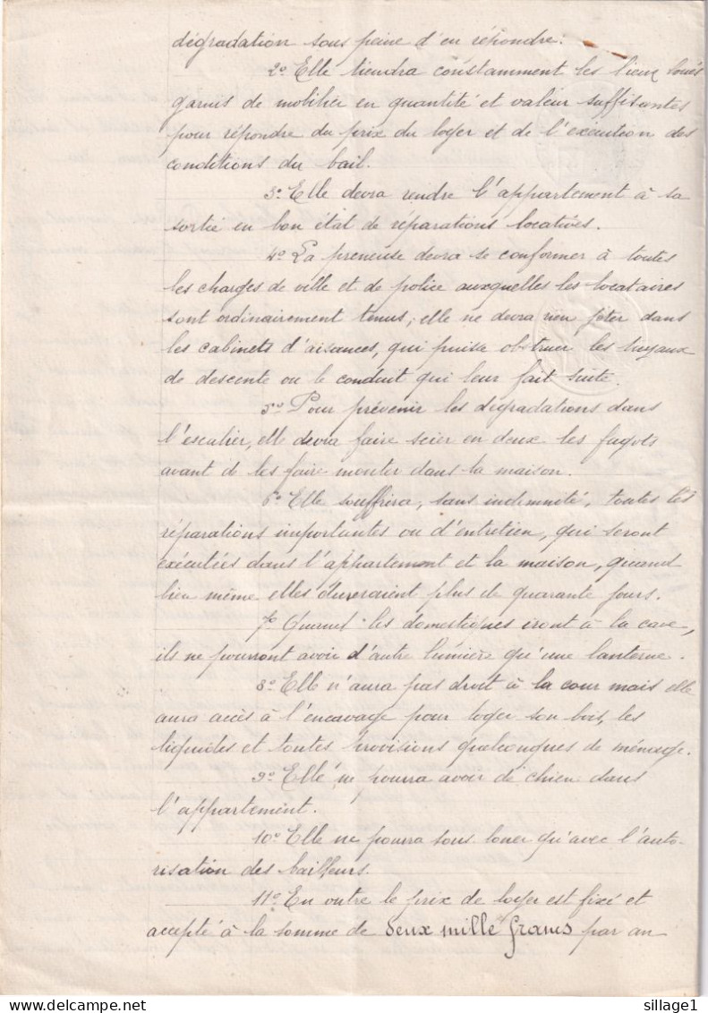 Rennes Maison  Au 20 Quai Duguay-Trouin Bail - Contrat De Location De 1920 République Française En Filigrane De 1919 - Cachets Généralité