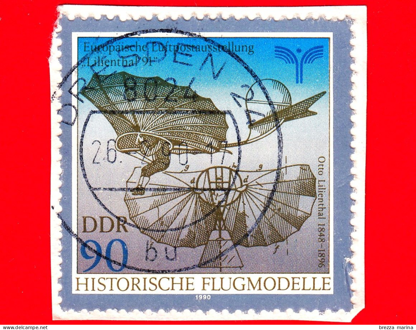 GERMANIA - DDR - Usato - 1990 - Macchine Volanti - Mostra Posta Aerea 'Lilienthal' - Aliante Di Otto Lilienthal - 90 - Gebraucht