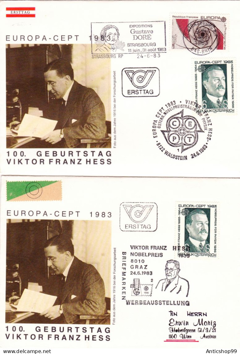 EUROPA-CEPT , 100. GEBURTSTAG VIKTOR FRANZ HESS, X2  COVER FDC  1983  AUSTRIA - 1983