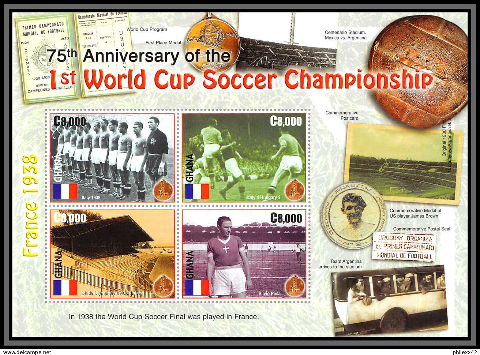 81239c Ghana N°468 75th Anniversary Of The 1rst World Cup Coupe Du Monde France 1938 ** MNH Football Soccer 2005 2 Blocs - 1938 – Frankrijk
