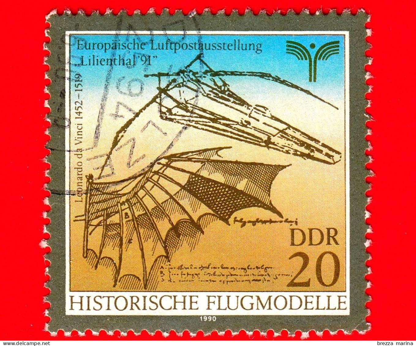 GERMANIA - DDR - Usato - 1990 - Macchine Volanti - Mostra - Progetto Di Aereo Ad Ala Oscillante Di Leonardo Da Vinci - 2 - Used Stamps