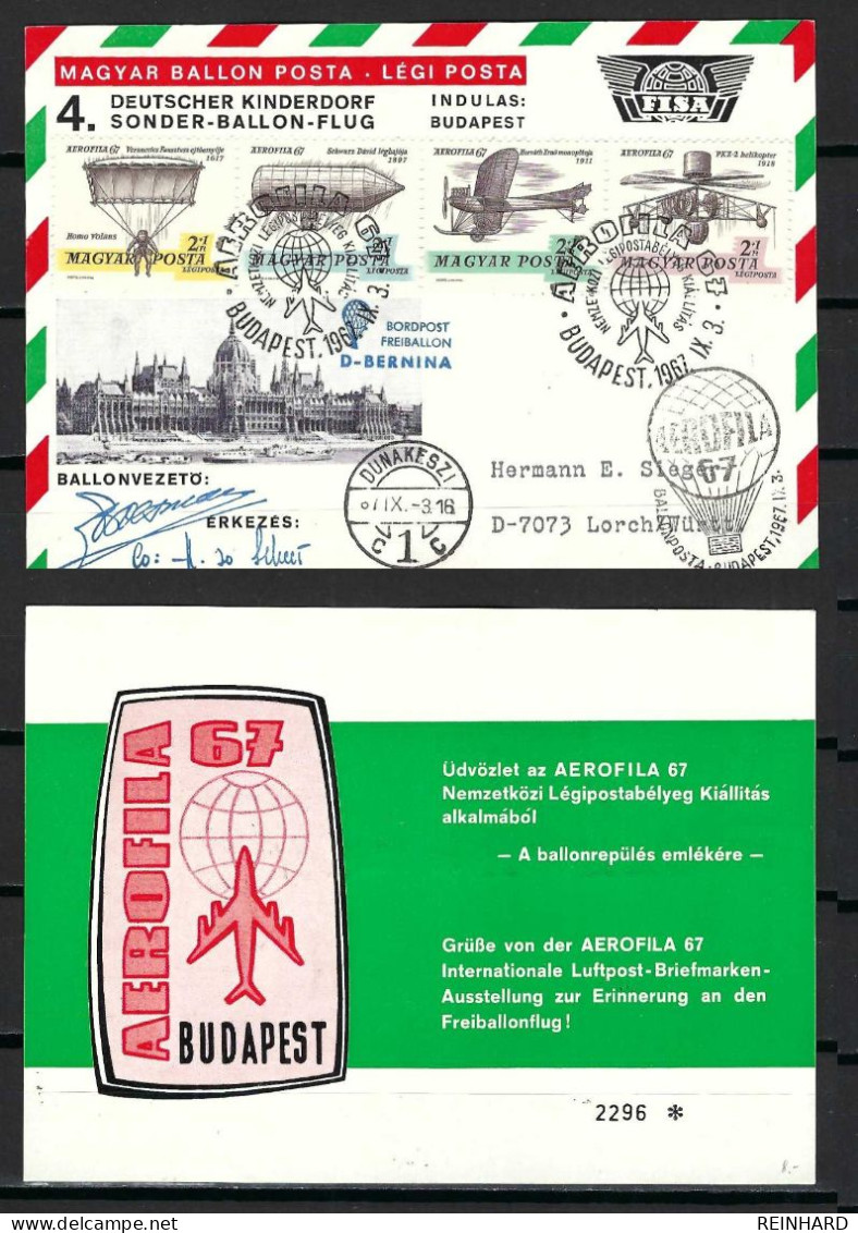 4. DEUTSCHER KINDERDORF SONDER-BALLONFLUG Von Budapest Nach Dunakeszi 3.9.1967 - Siehe Bild - Covers & Documents