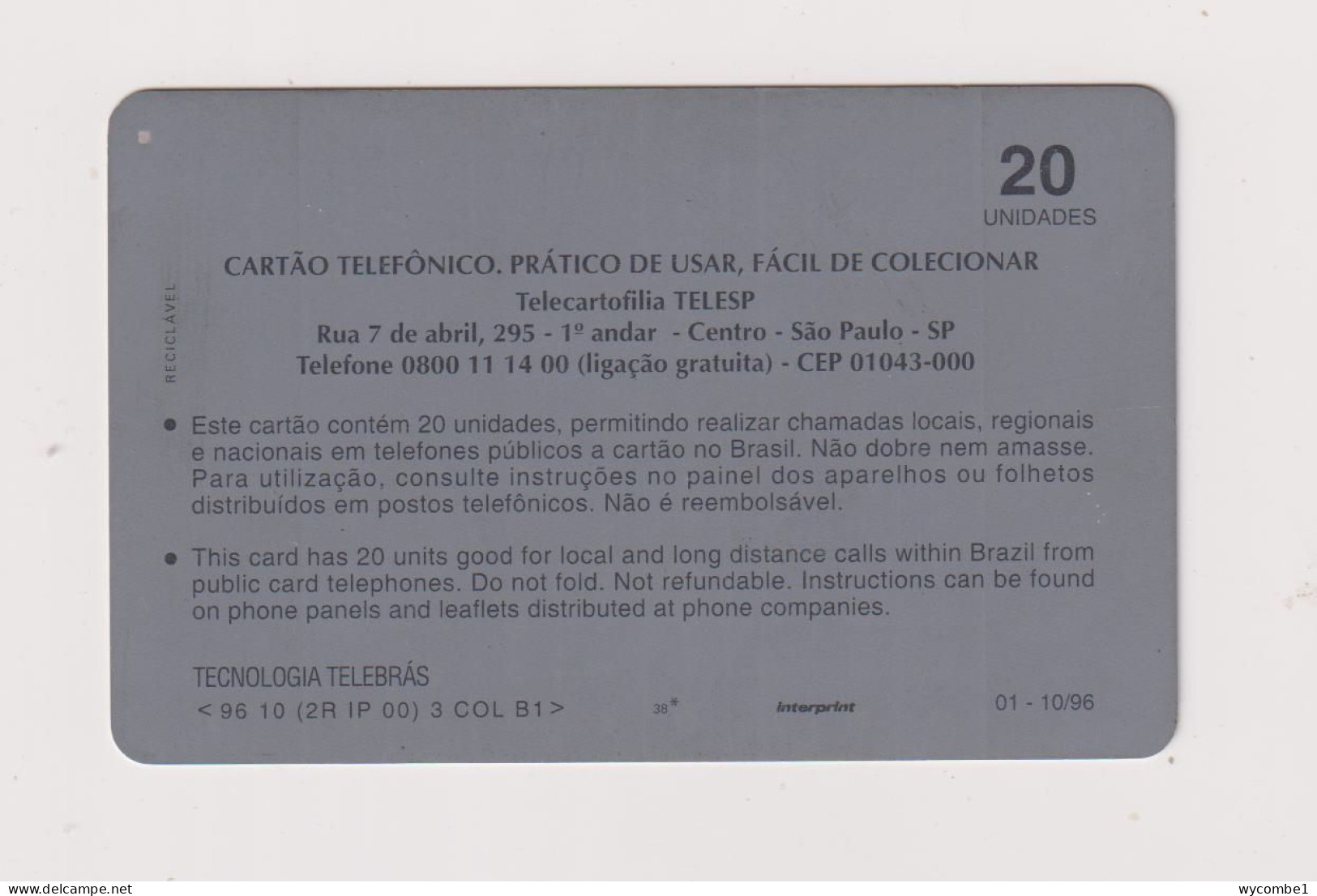 BRASIL - Phonecards On Phonecard Inductive Phonecard - Brésil