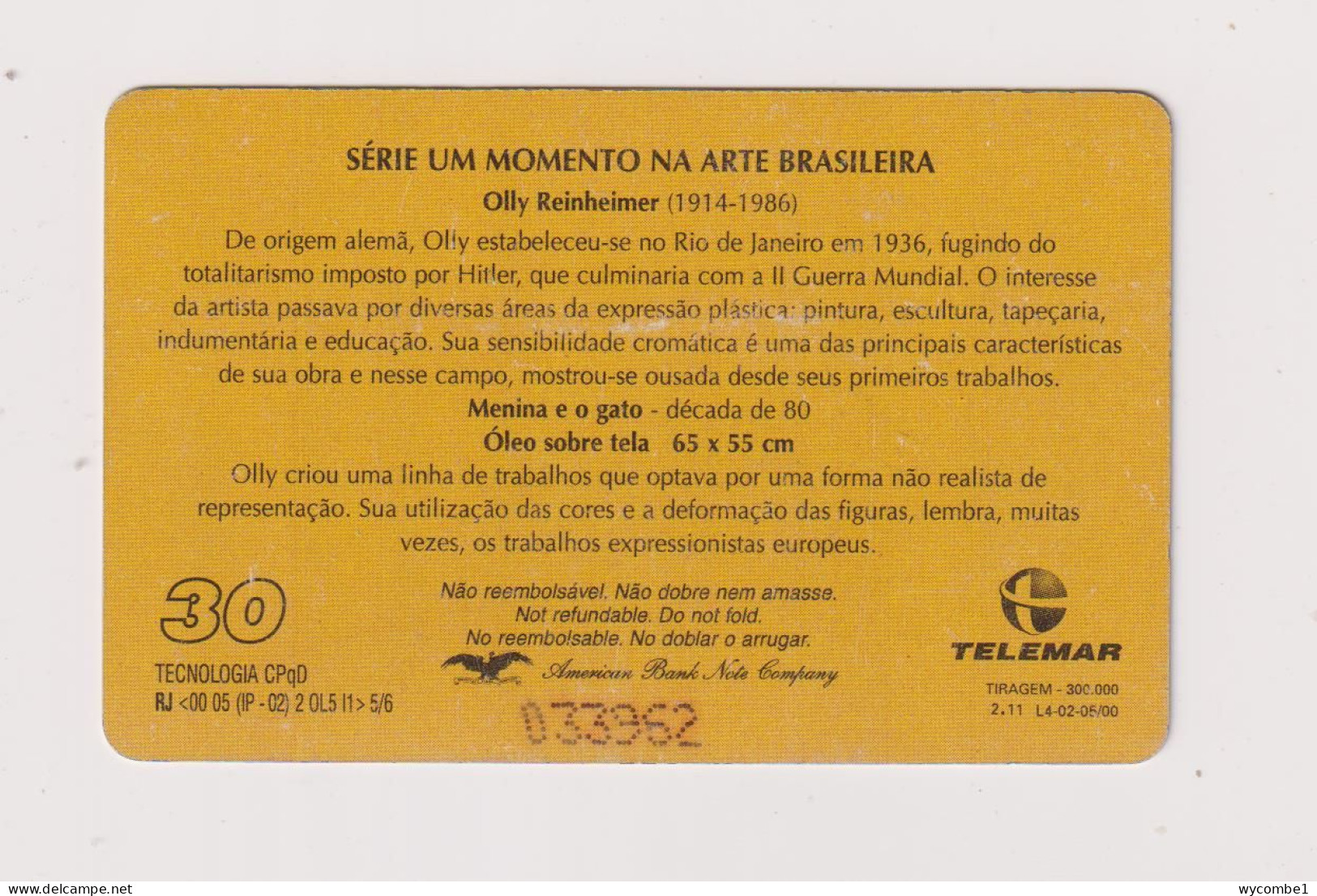 BRASIL - Olly Reinheimer Painting Inductive Phonecard - Brésil