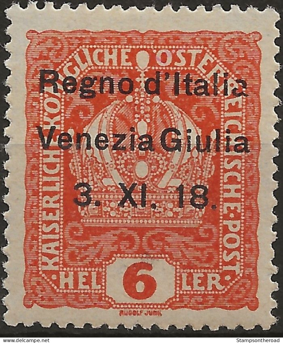 TRVG3L - 1918 Terre Redente - Venezia Giulia, Sassone Nr. 3, Francobollo Nuovo Con Traccia Di Linguella */ - Venezia Giuliana