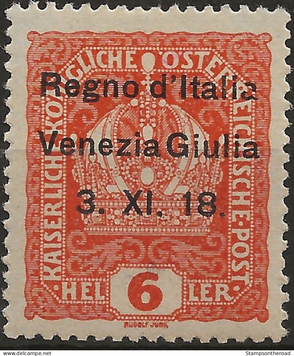 TRVG3L - 1918 Terre Redente - Venezia Giulia, Sassone Nr. 3, Francobollo Nuovo Con Traccia Di Linguella */ - Venezia Giulia