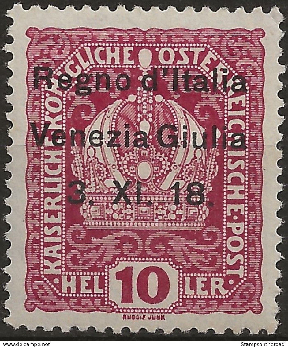 TRVG4L - 1918 Terre Redente - Venezia Giulia, Sassone Nr. 4, Francobollo Nuovo Con Traccia Di Linguella */ - Venezia Giulia